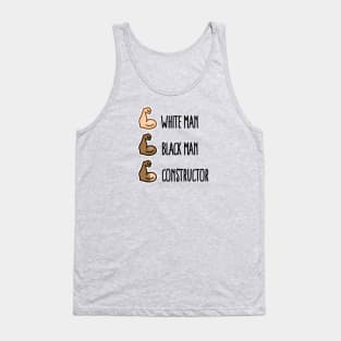 White man black man constructor biceps gym fitness construction worker train (dark design) Tank Top